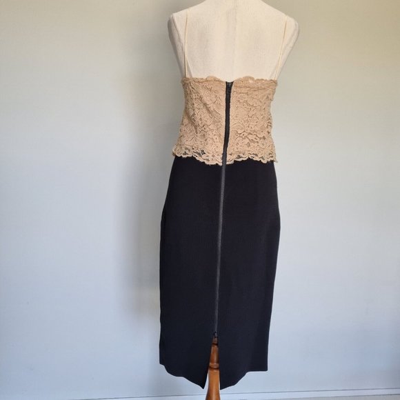 Witchery Black & Beige Lace Contrast Bodycon Dress Size 14 - Picture 5 of 8